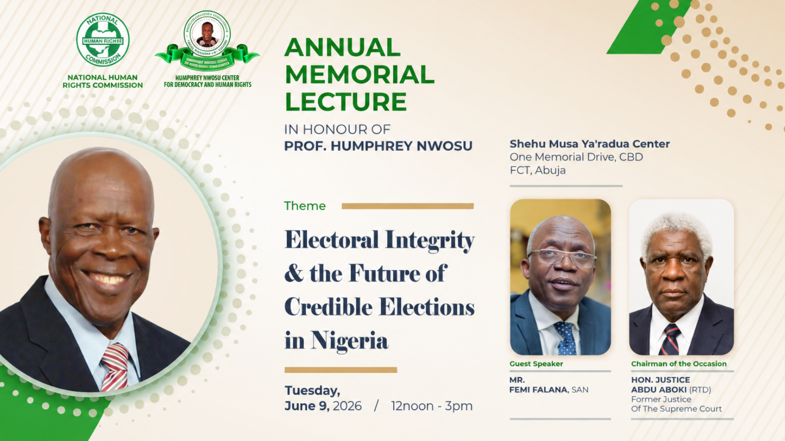 ANNUAL MEMORIAL LECTURE IN HONOUR OF PROF. HUMPHREY NWOSU